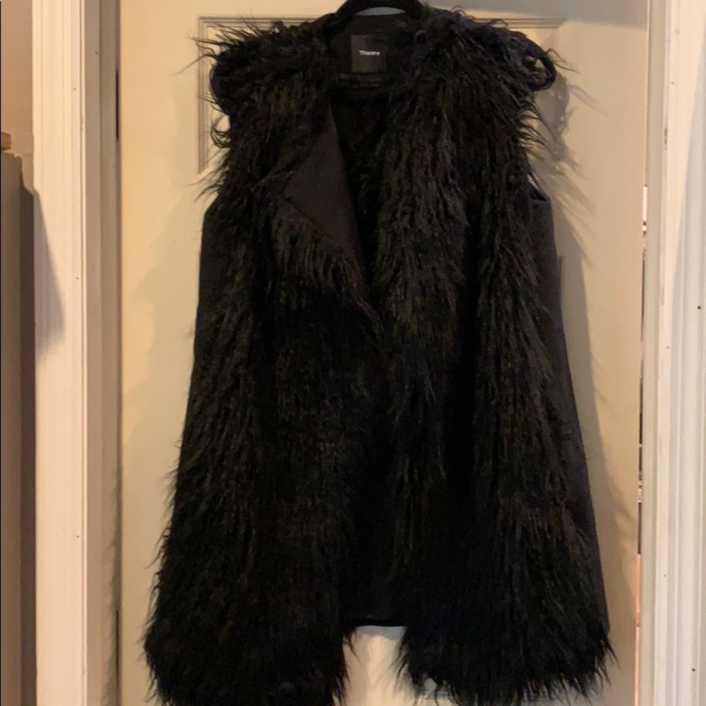 Theory Black Faux Fur Vest